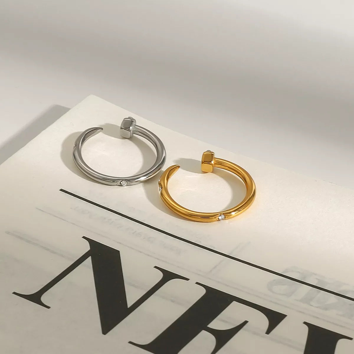 Stainless Steel Zircon Open Ring
