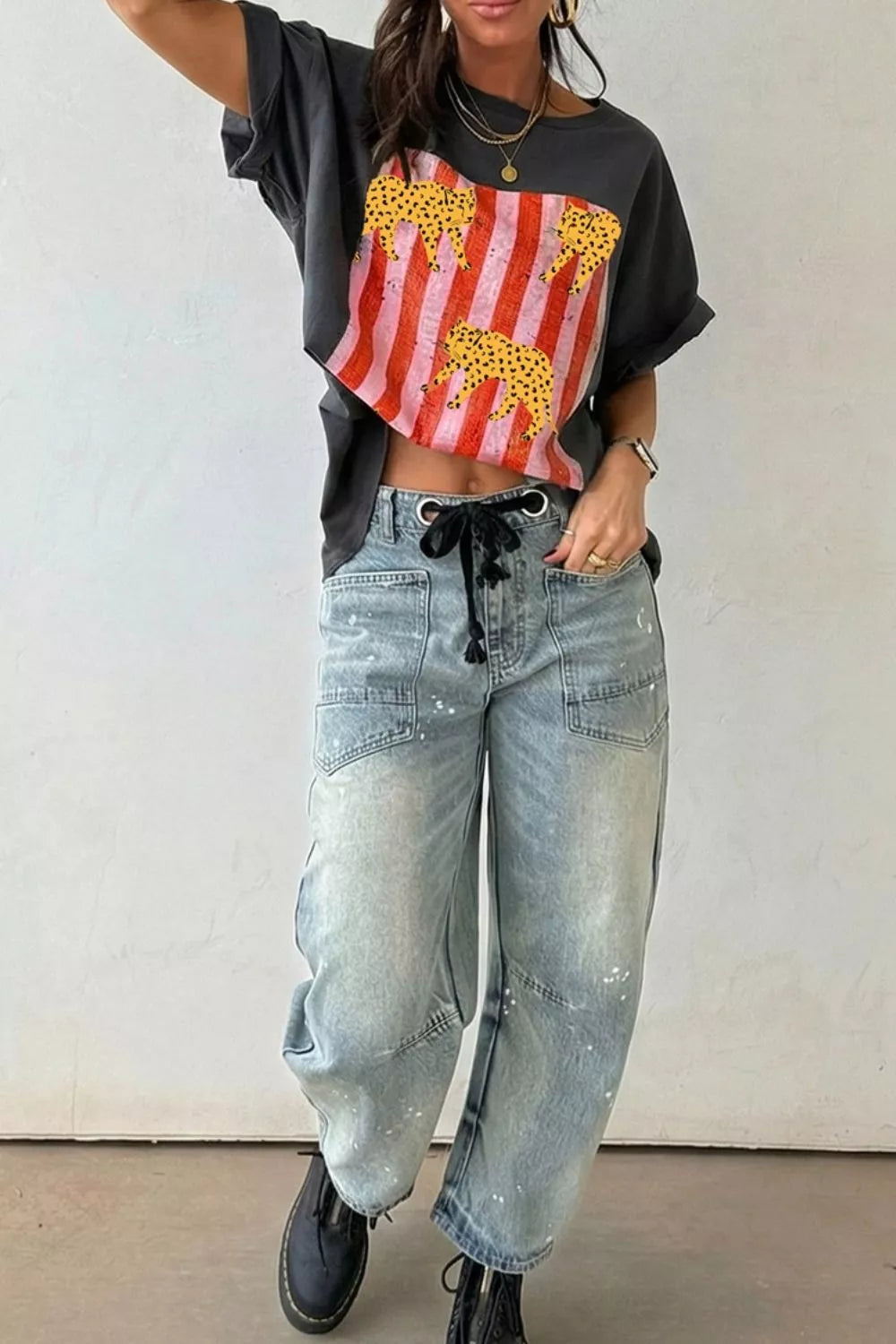 Cheetah Striped Print Retro Graphic Tee