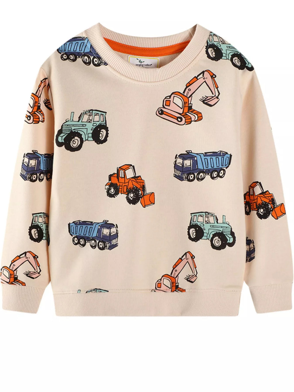 Children's Cartoon Vehicle Print Crew Neck Sweatshirt