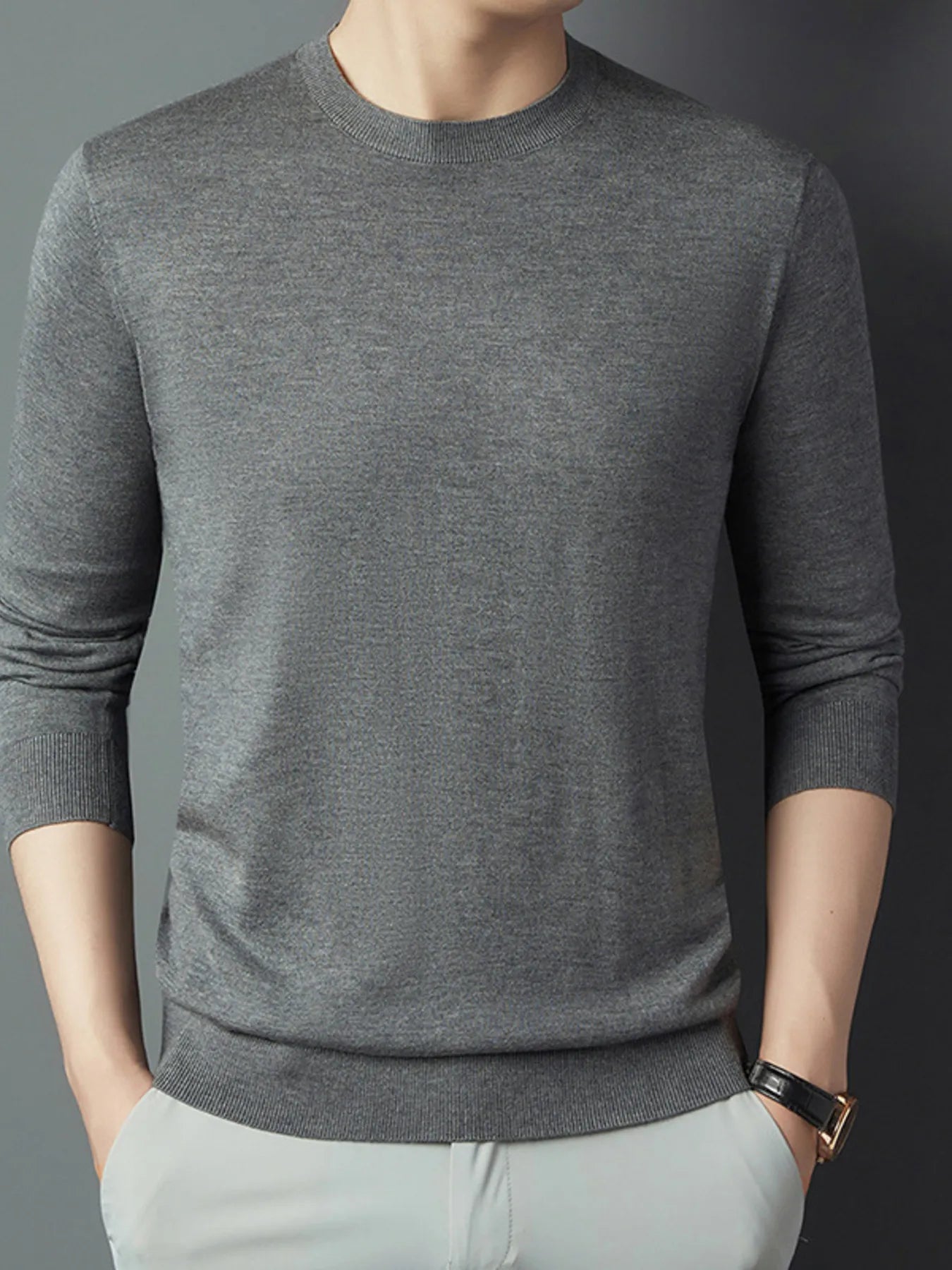 Men's Full Size Round Neck Long Sleeve Knit Top Plus Size