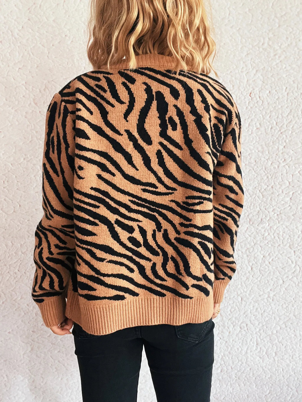 Zebra Print Zip Up Cardigan