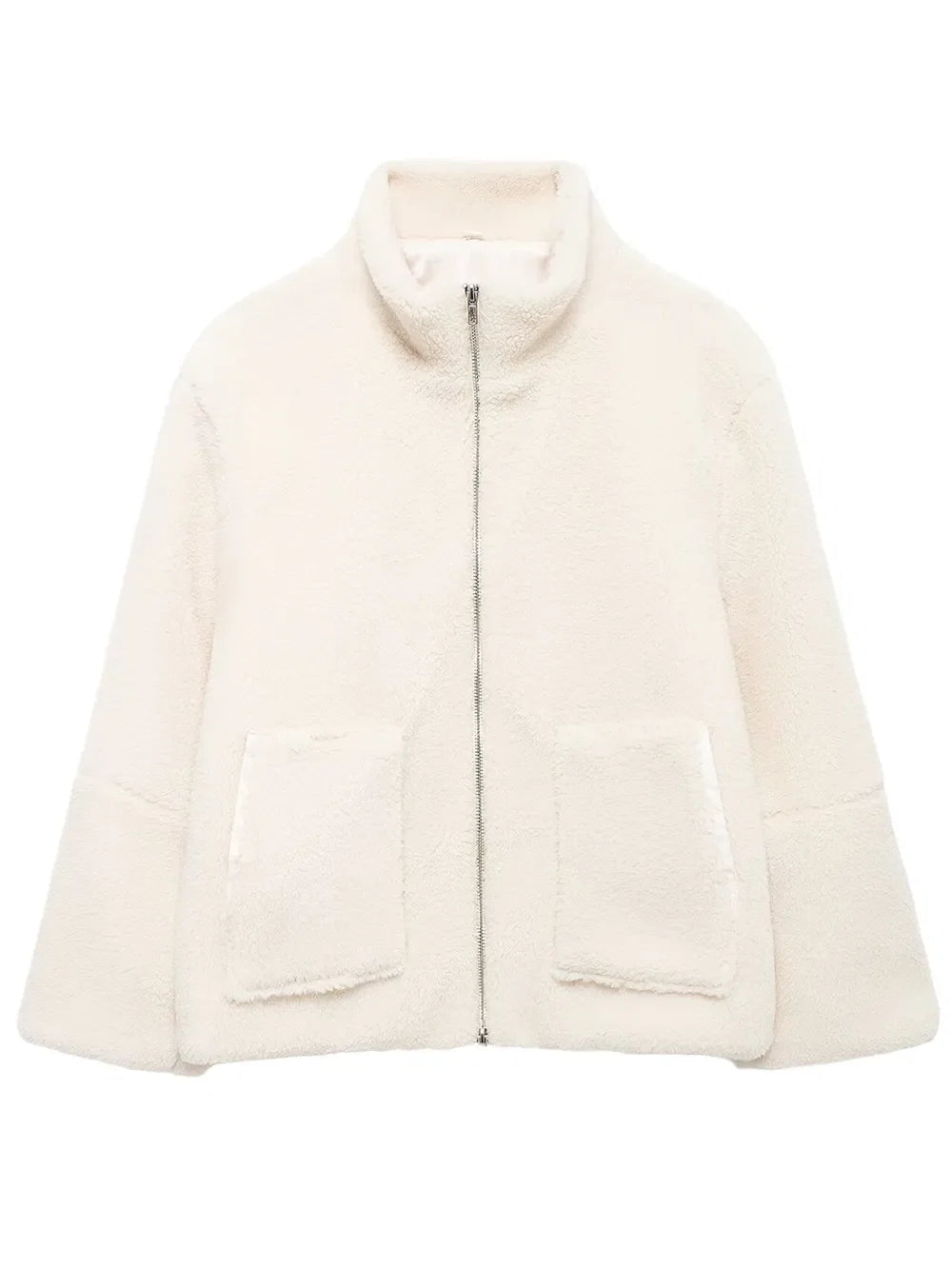 Turtleneck Zip Up Long Sleeve Plush Jacket