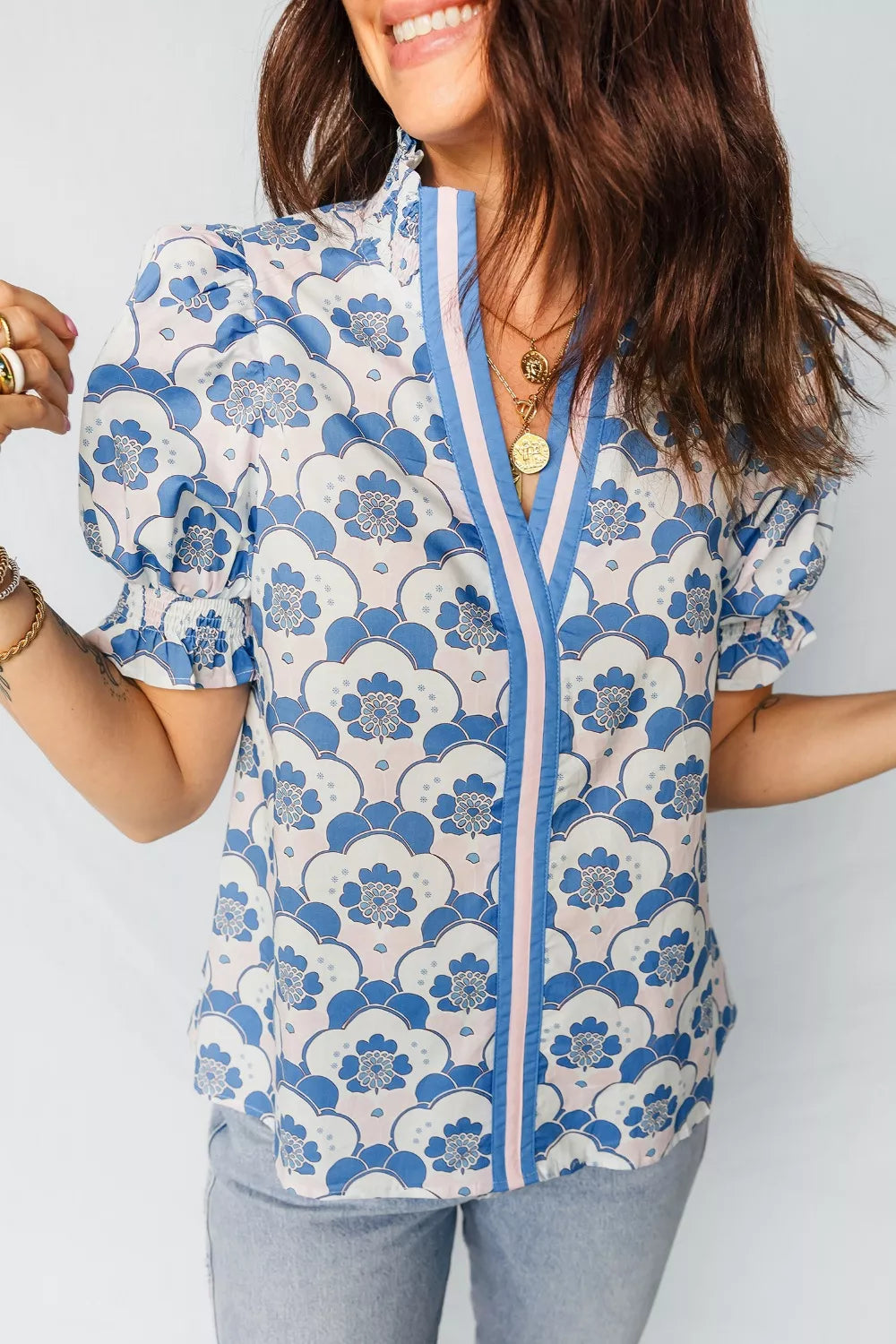 Floral Print Puff Sleeve Blouse