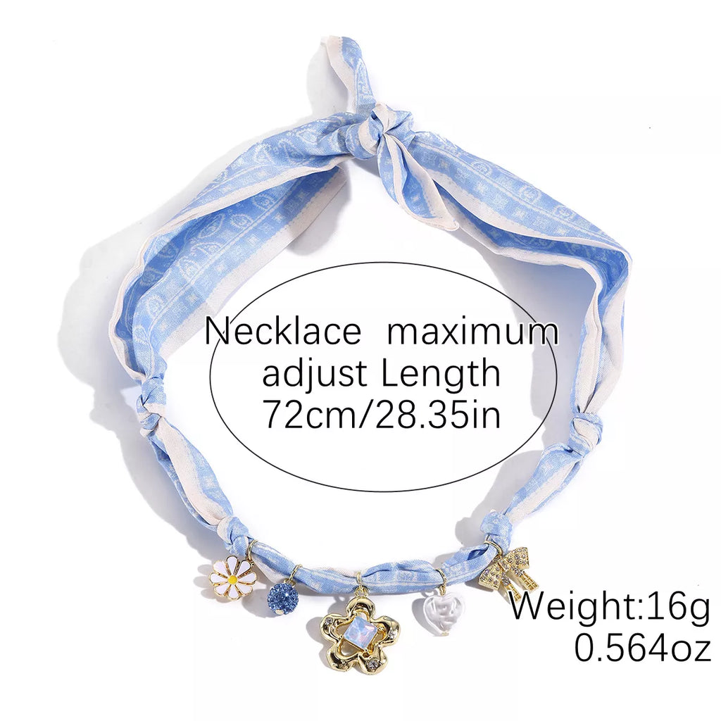 Ribbon Flower Charm Necklace