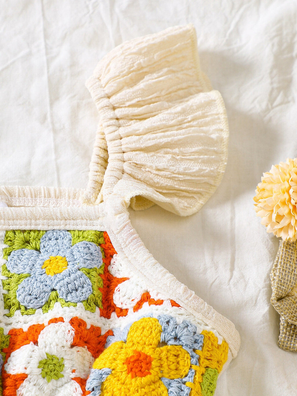 Children's Crochet Ruffle Trim Jumpsuit