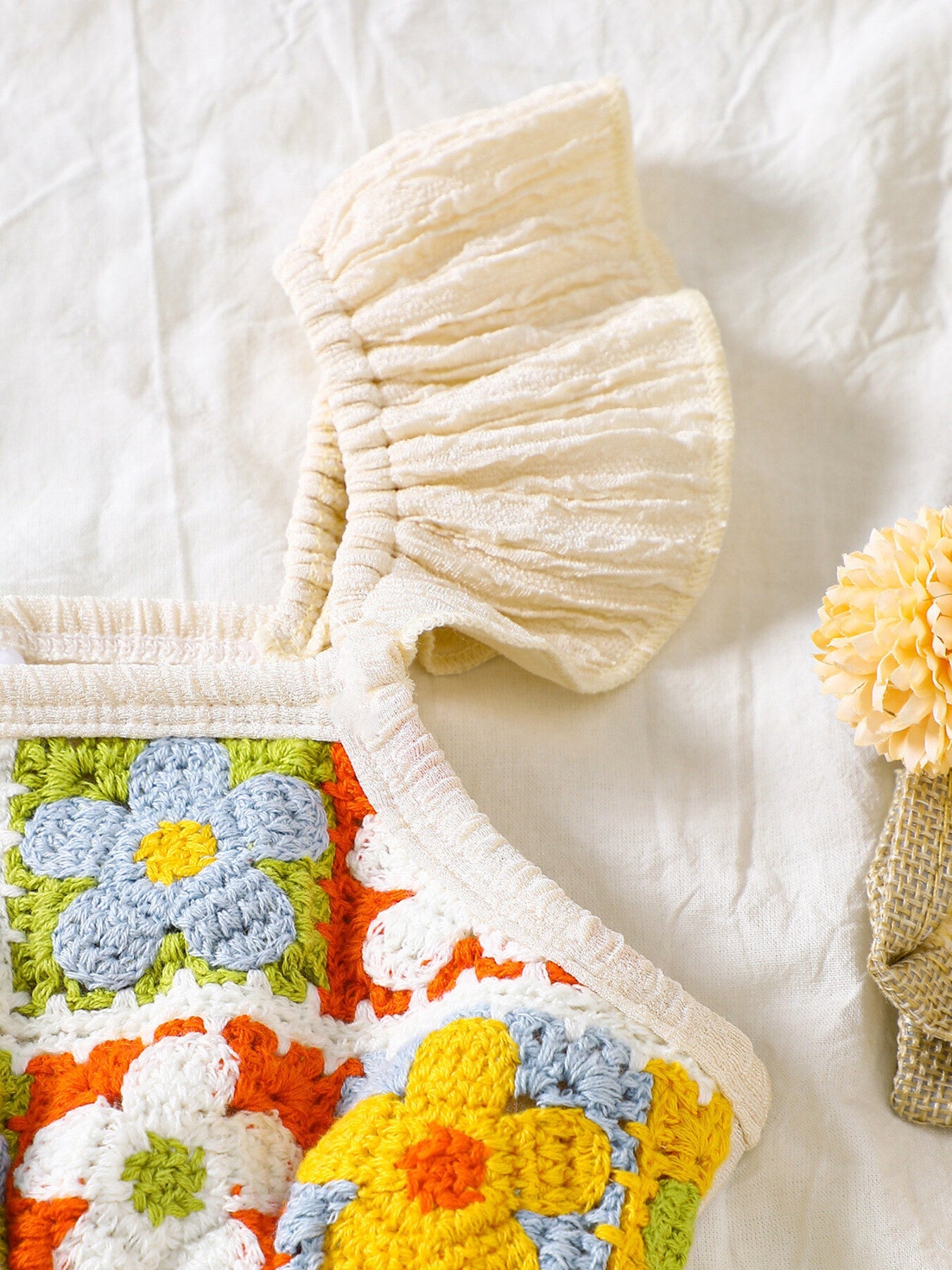 Children's Crochet Ruffle Trim Jumpsuit
