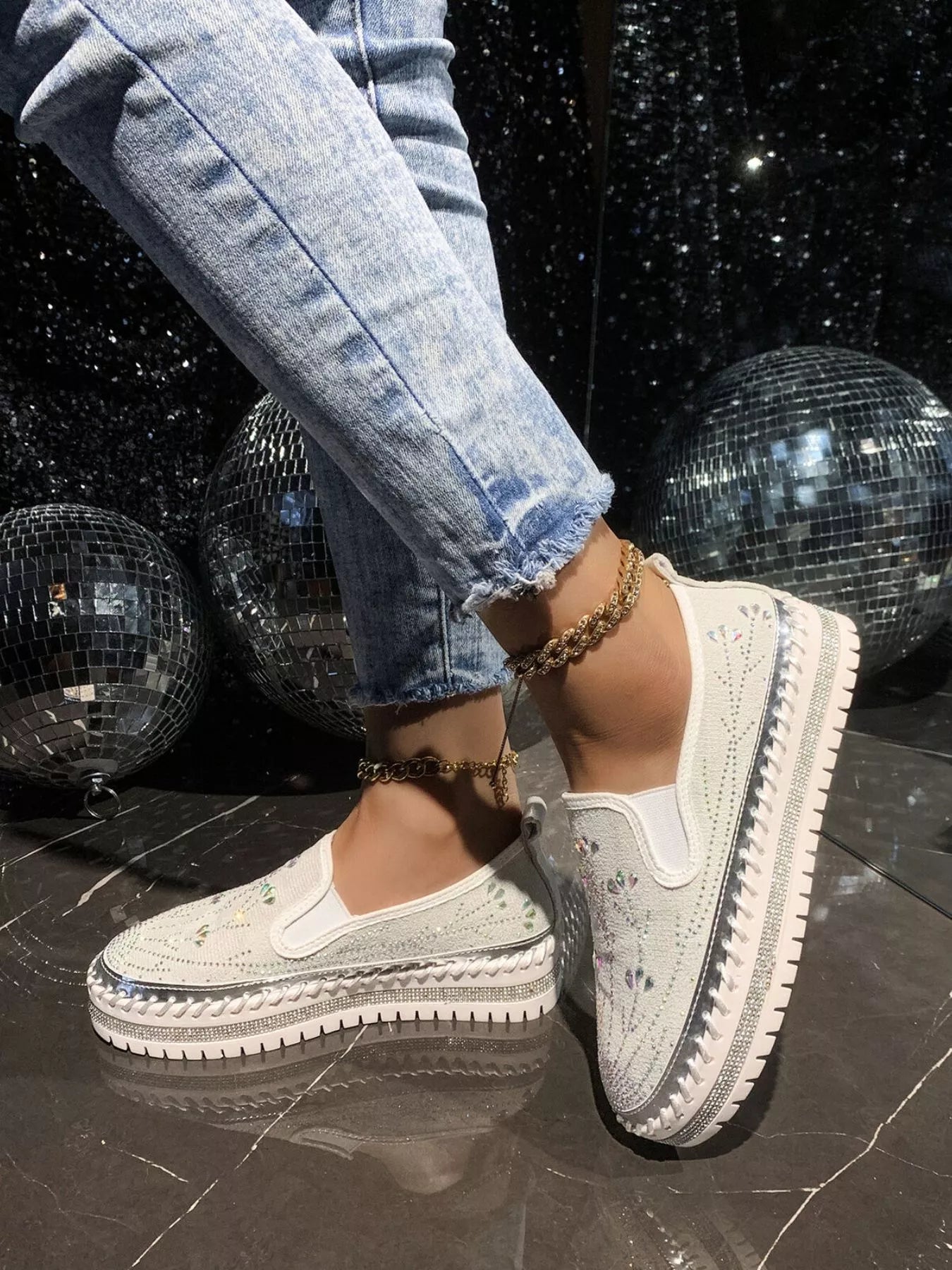 Rhinestone Embellished Platform Loafers