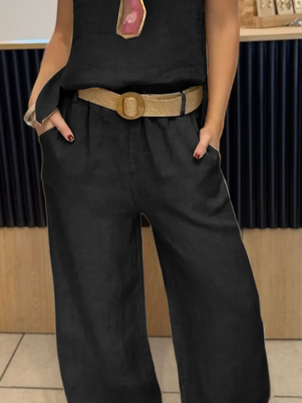 Full Size Round Neck Tank and Pants Set Plus Size