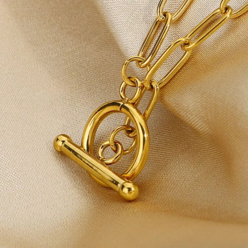 18K Gold-Plated Chain Link Toggle Clasp Necklace