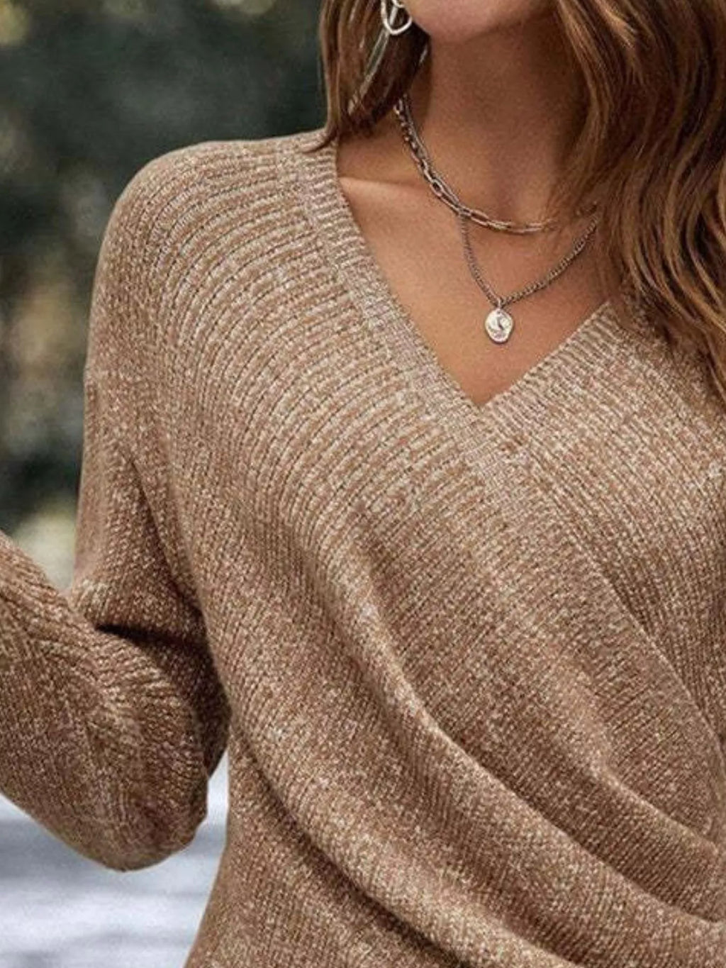 Surplice Long Sleeve Knit Top