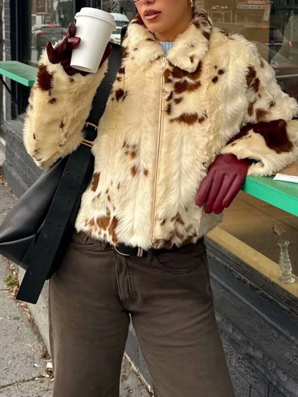 Faux Fur Zip Up Cropped Outerwear