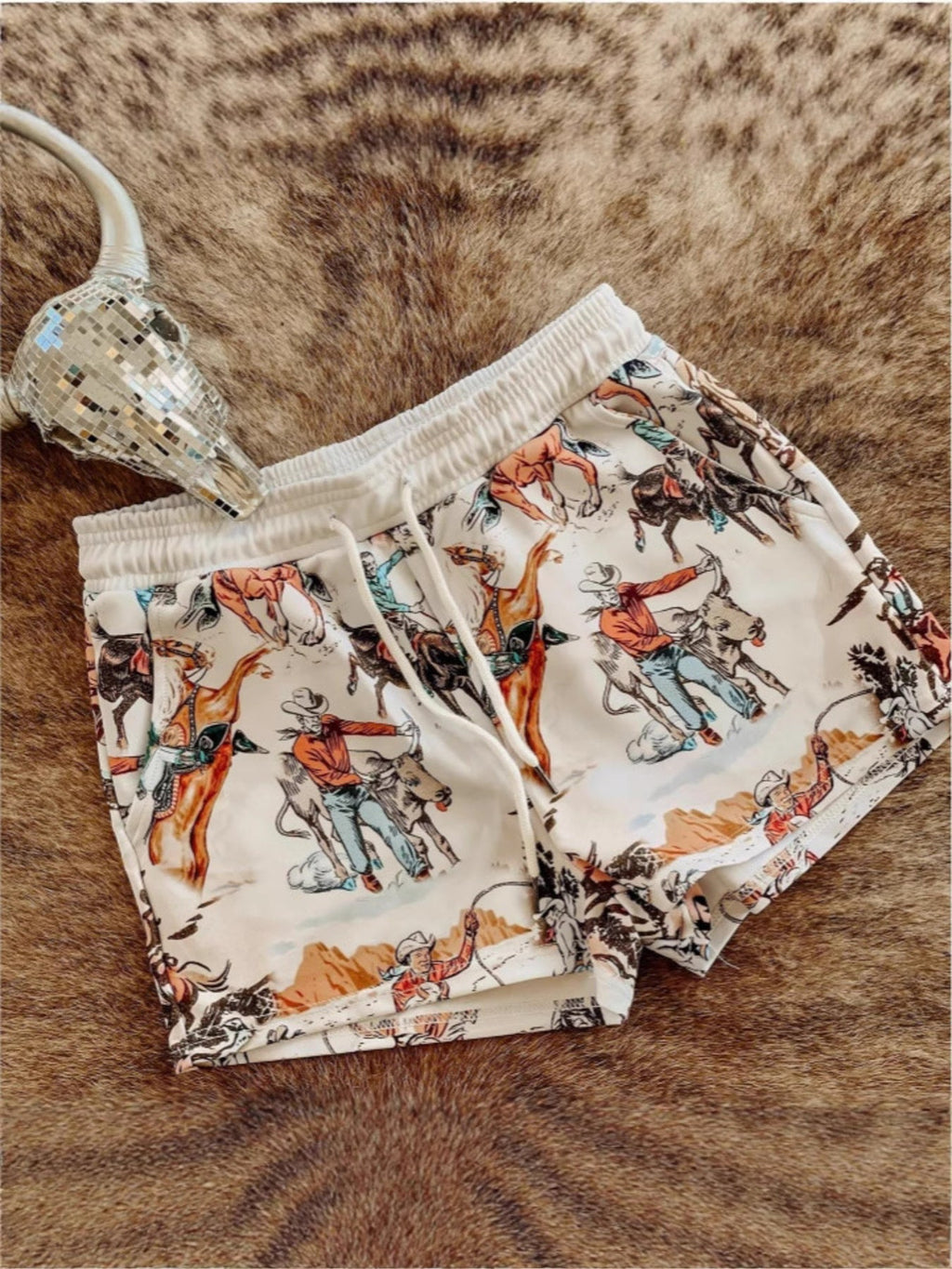 Wild West Rodeo Print Drawstring Shorts