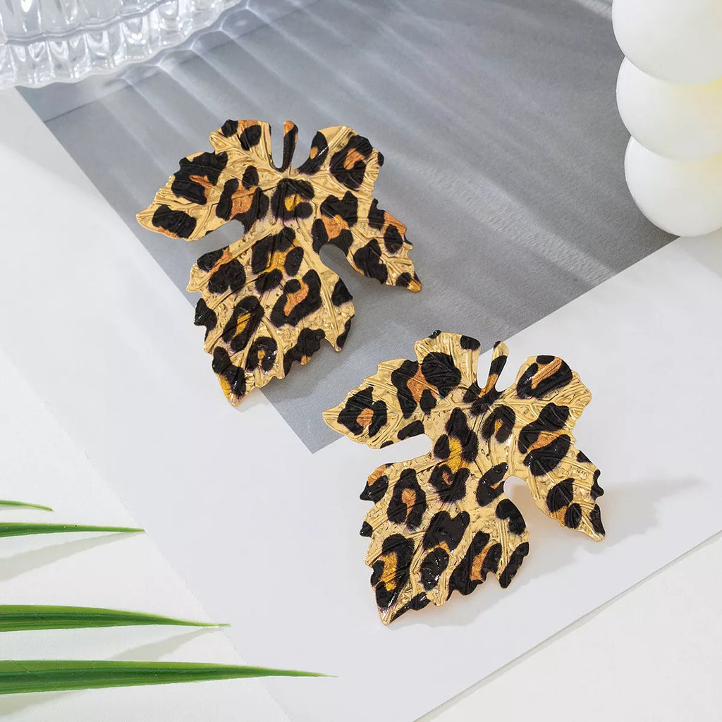 Alloy Leopard Print Leaf Earrings