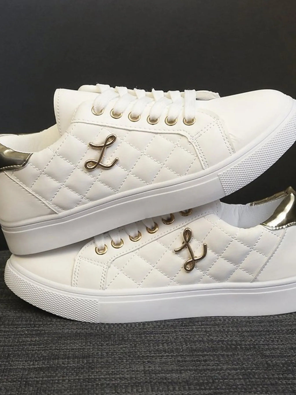 Quilted Platform Sneakers with Metallic Gold Accents