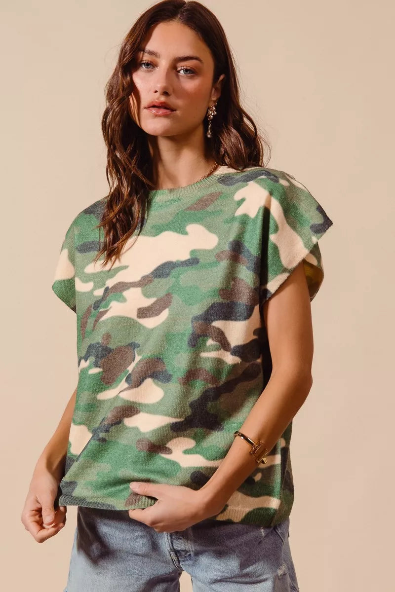 SO ME Camouflage Print Dolman Soft Sweater Top