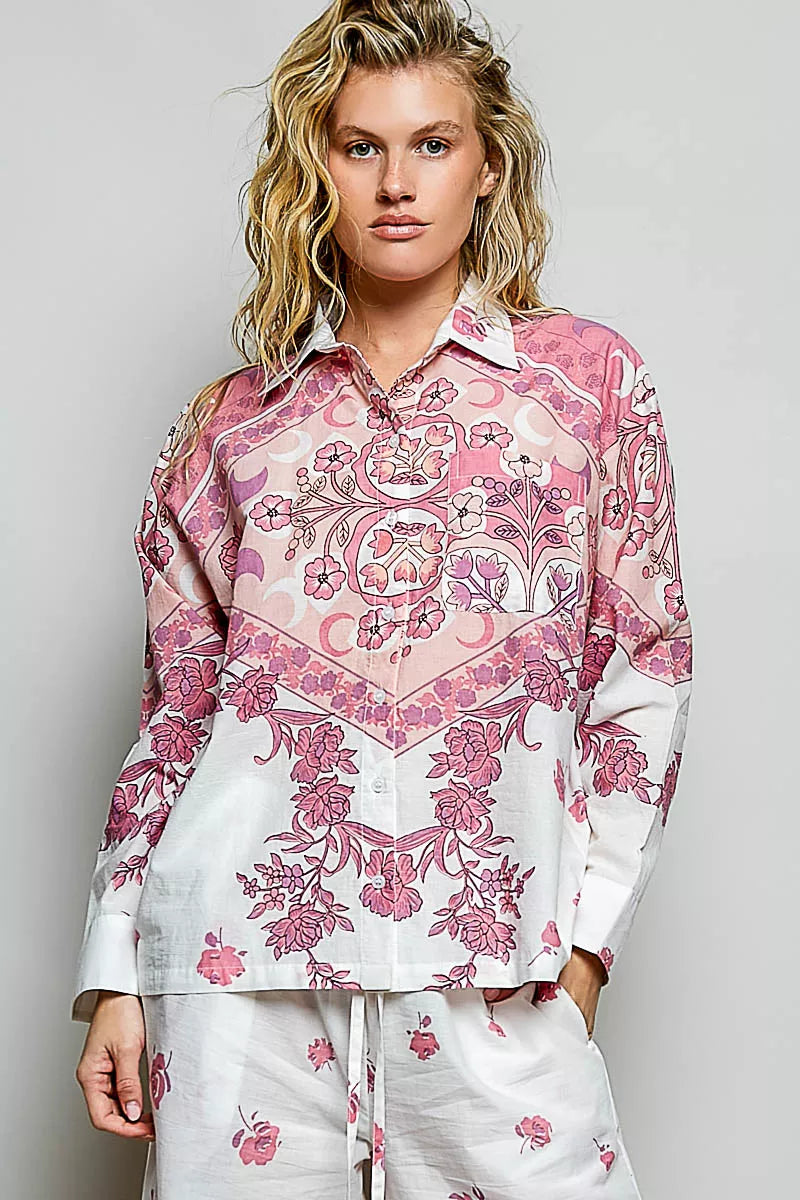 POL Printed Floral Button Down Shirt