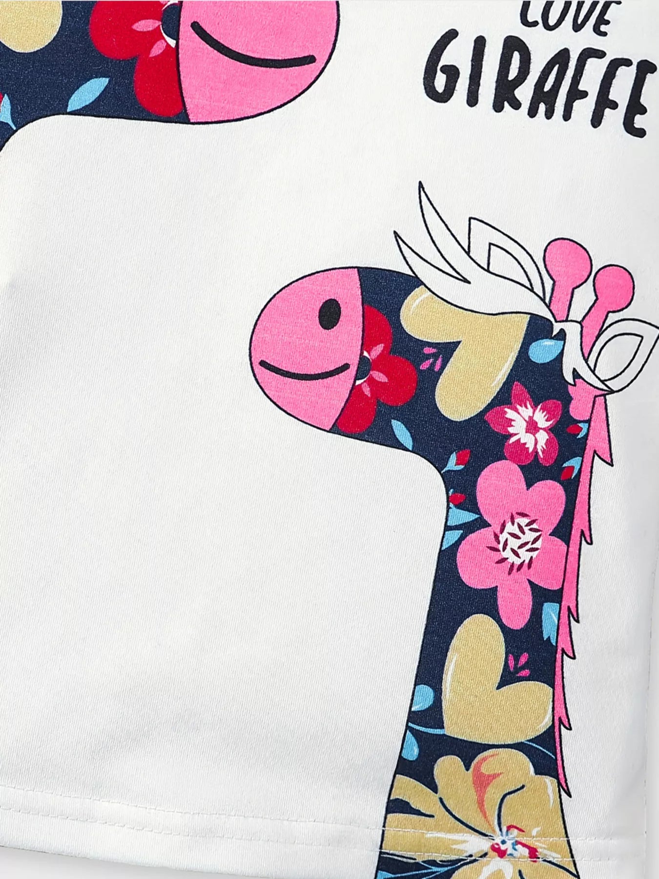 Children's Giraffe Floral Print Tee and Shorts Set