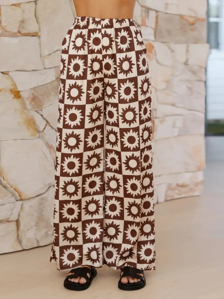 Printed Collared Neck Top and Pants Set