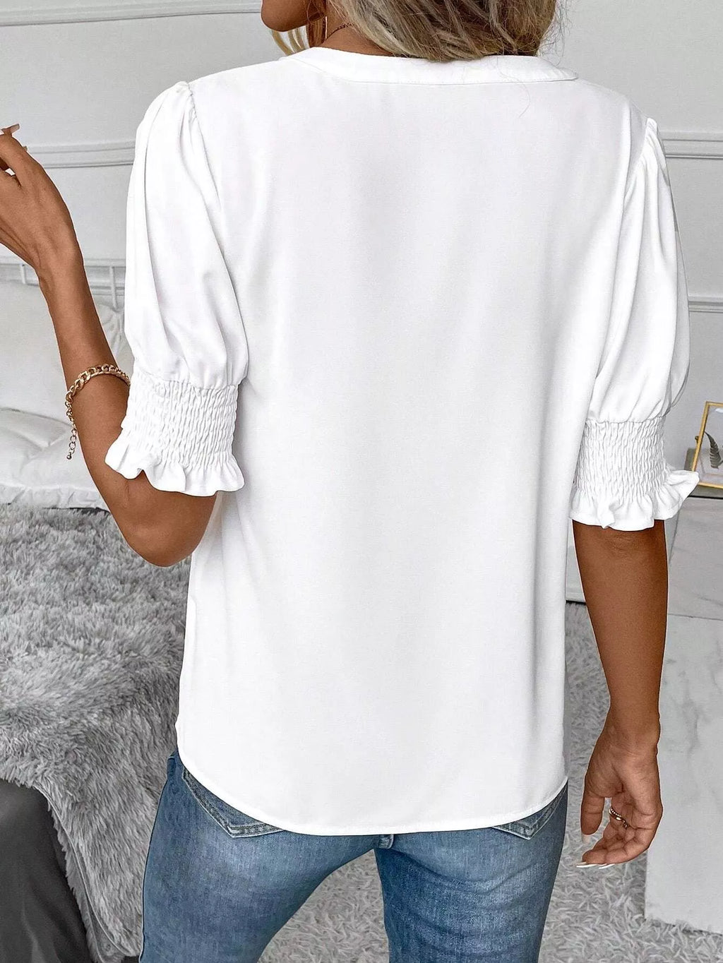 Notched Half Sleeve Blouse