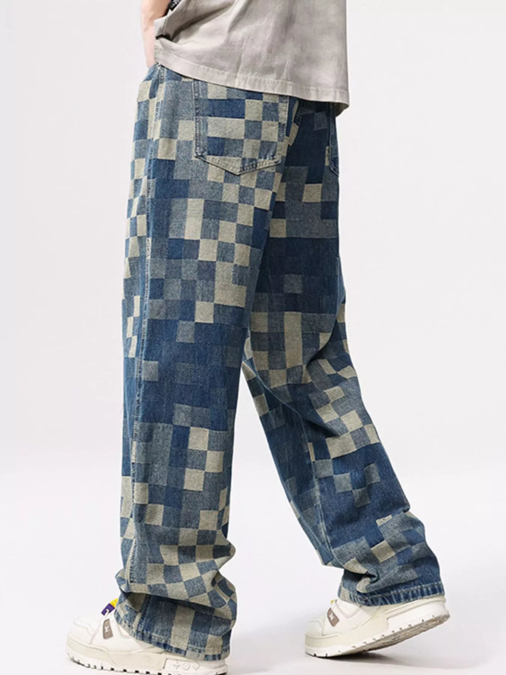 Men's Checkered Wide Leg Jeans
