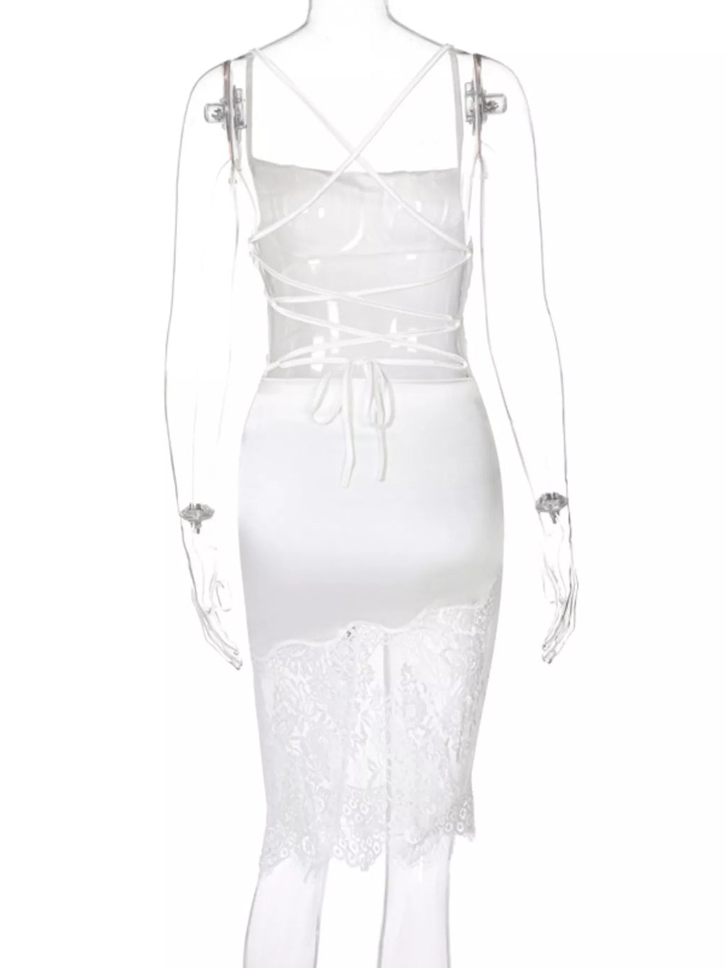 Satin Lace Trim Sleeveless Dress