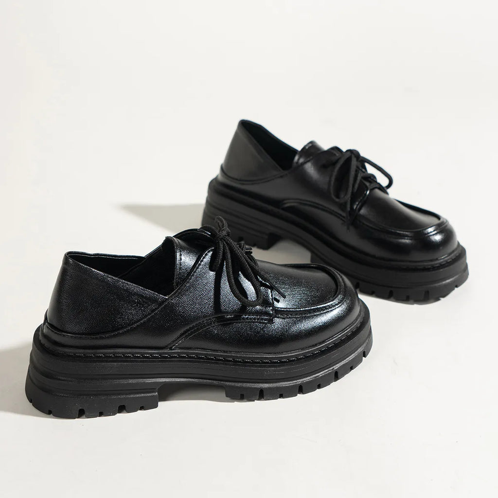 Leather Platform Loafers with Lace-Up Detail