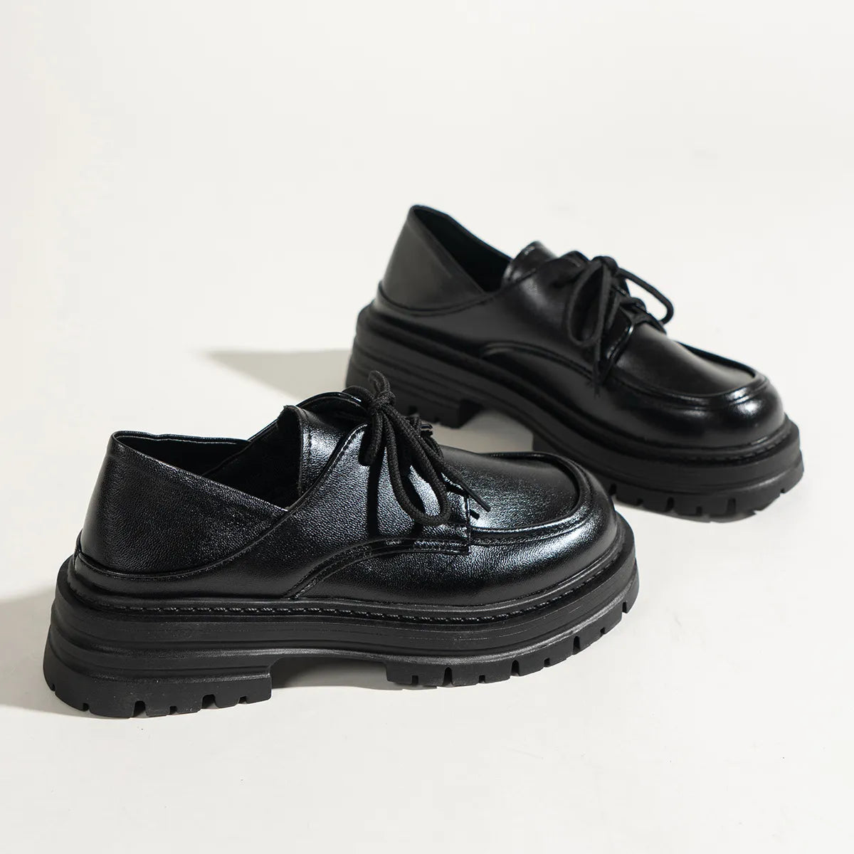 Leather Platform Loafers with Lace-Up Detail