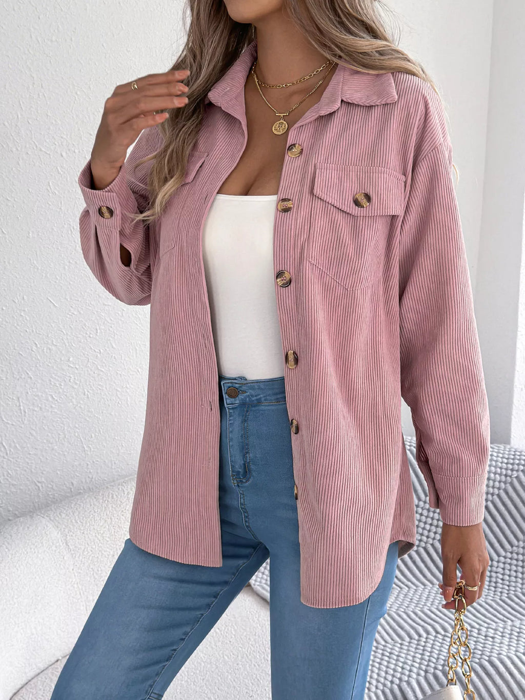 Casual Corduroy Button-Up Shacket