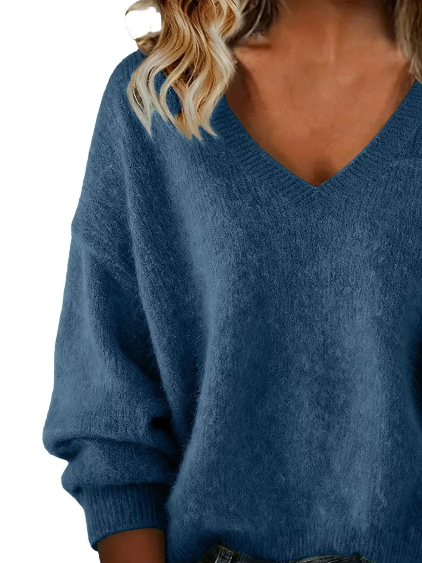 Full Size V-Neck Dropped Shoulder Sweater Plus Size