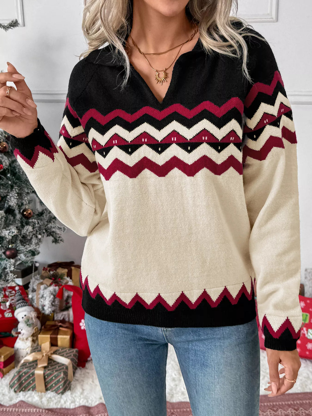 Chevron Pattern Long Sleeve Sweater