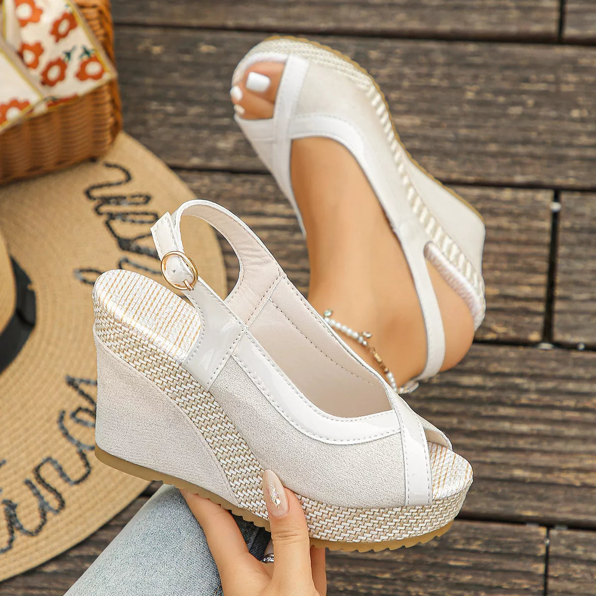 Peep Toe Wedge Sandals