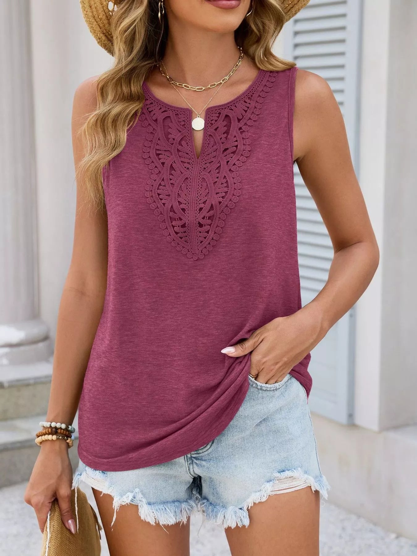 Lace Trim Sleeveless Tank Top