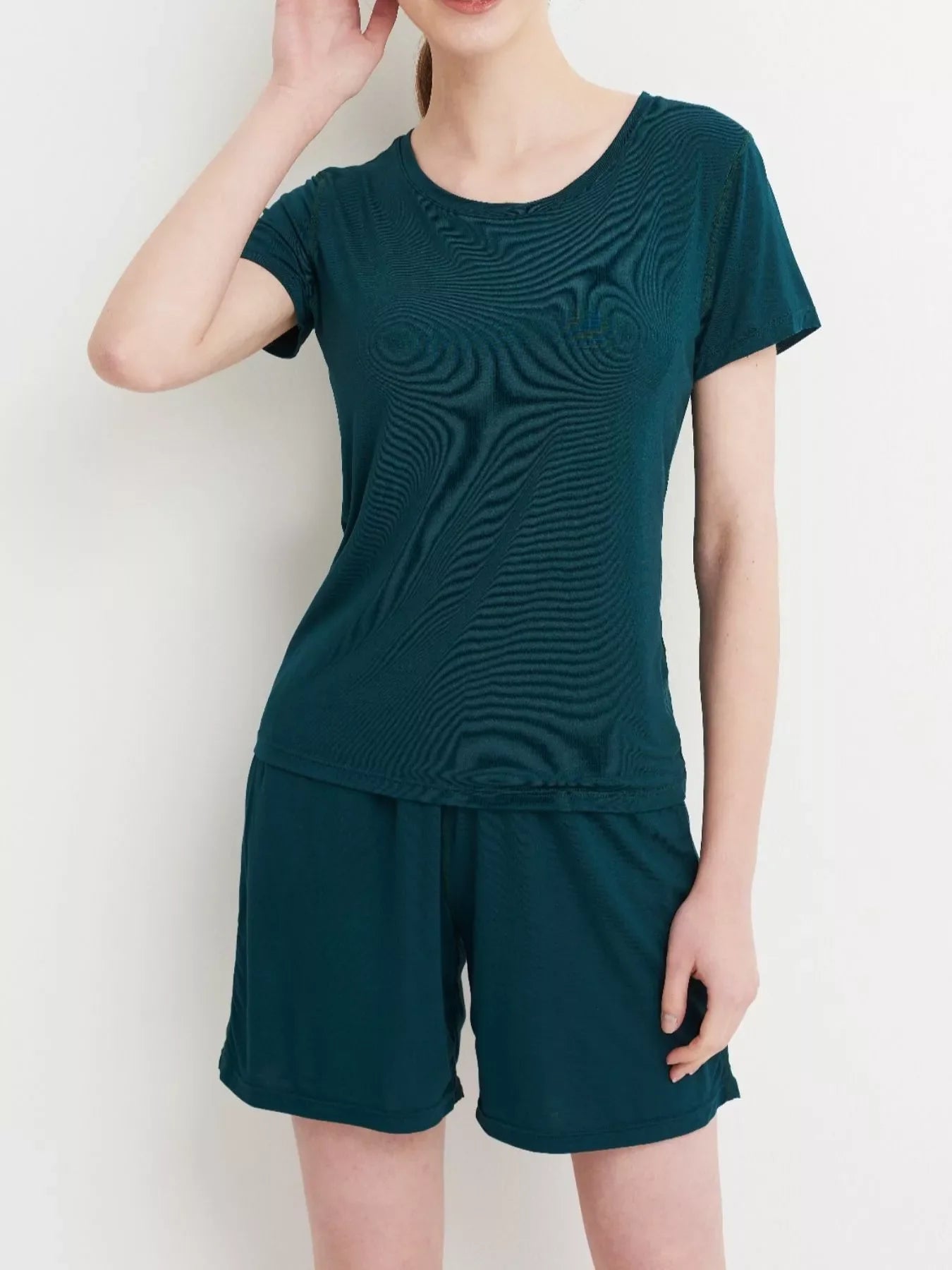 Plus Size Padded Round Neck Modal T-Shirt and Shorts Set