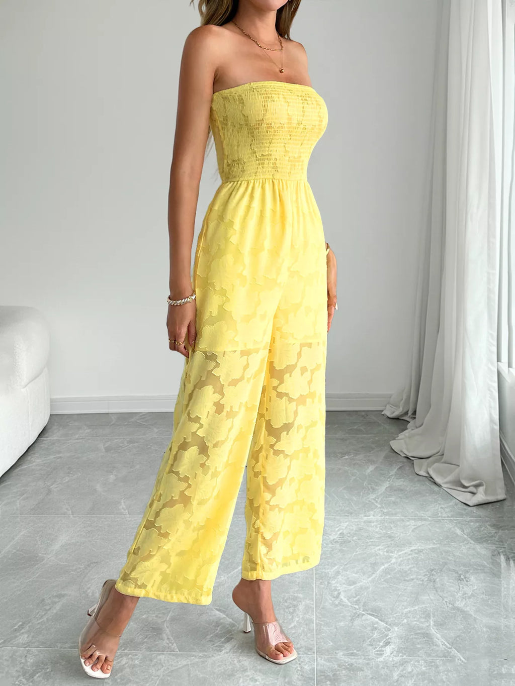 Lace Smocked Tube Jumpsuit