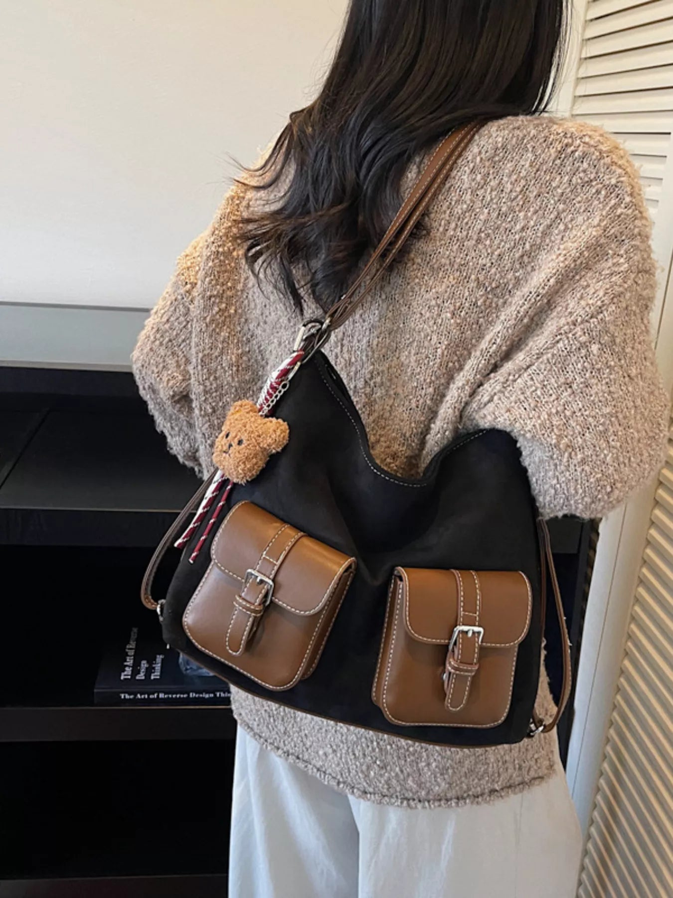 Buckle Pocket Shoulder Handbag