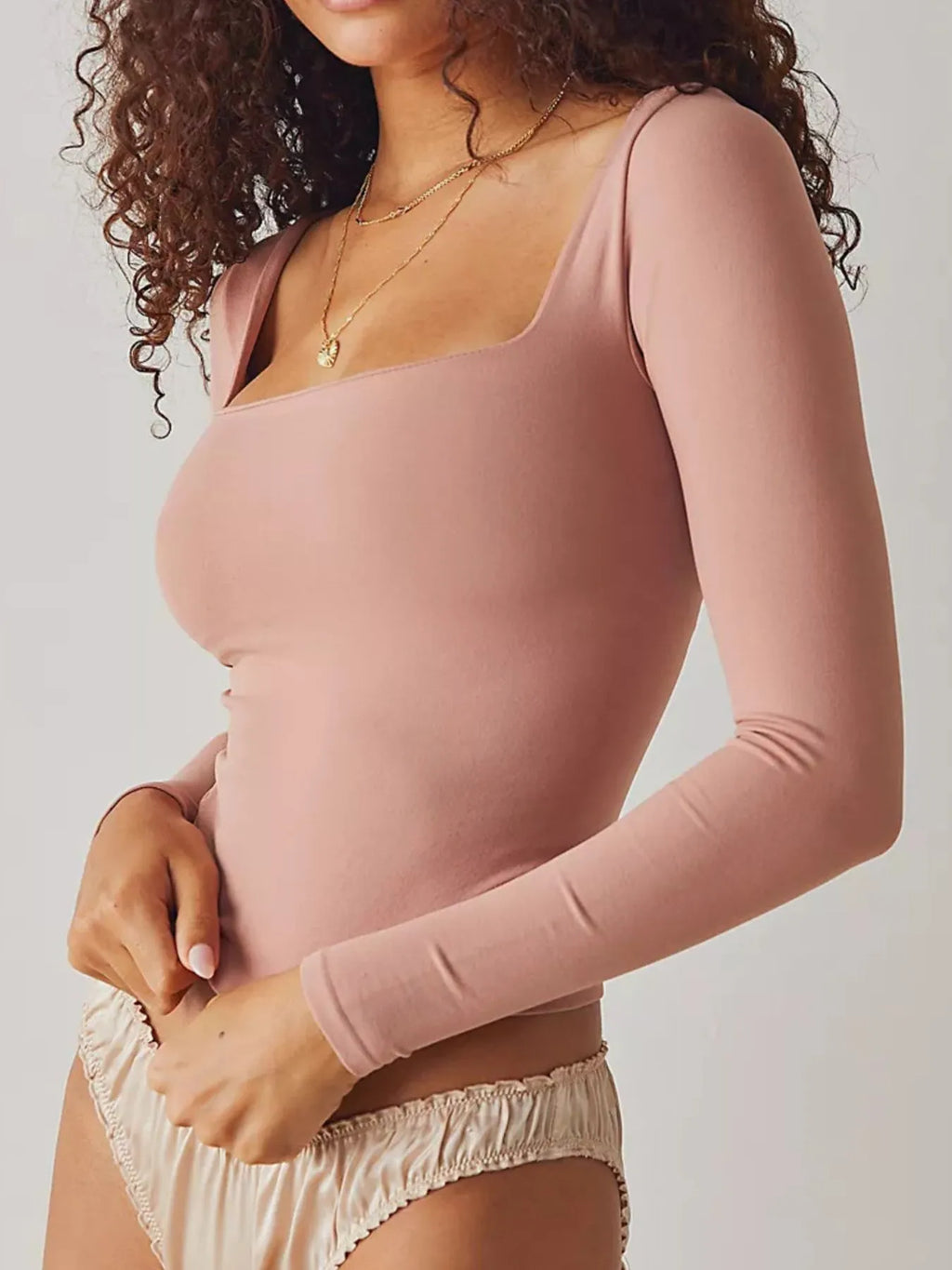 Square Neck Fitted Long Sleeve T-Shirt