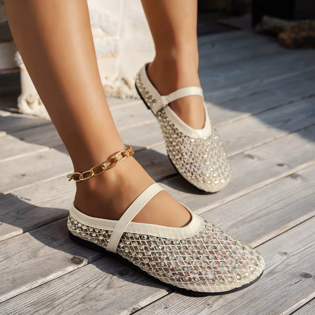 Sparkling Mesh Ballet Flats Sandals