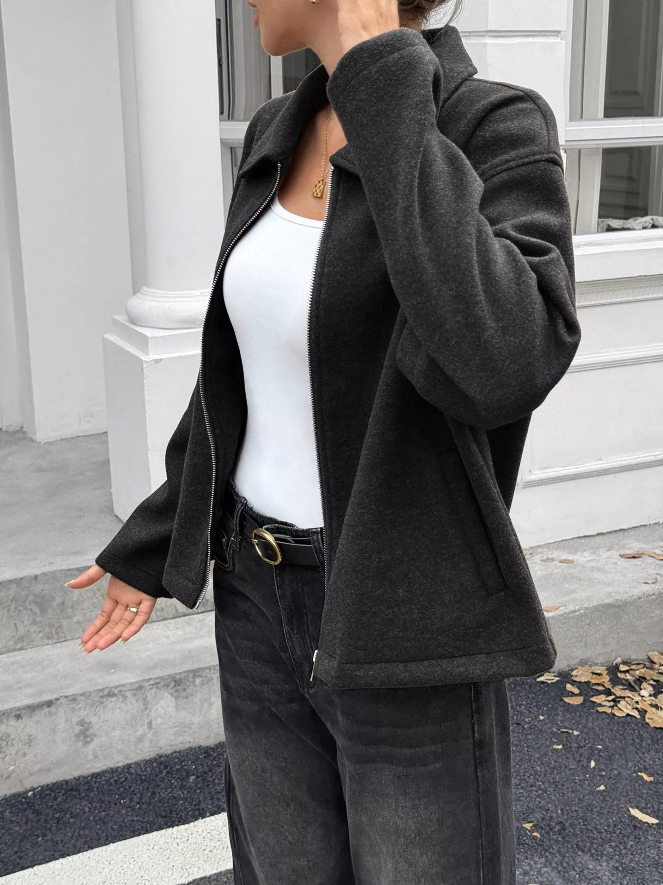 Zip-Up Dropped Shoulder Jacket