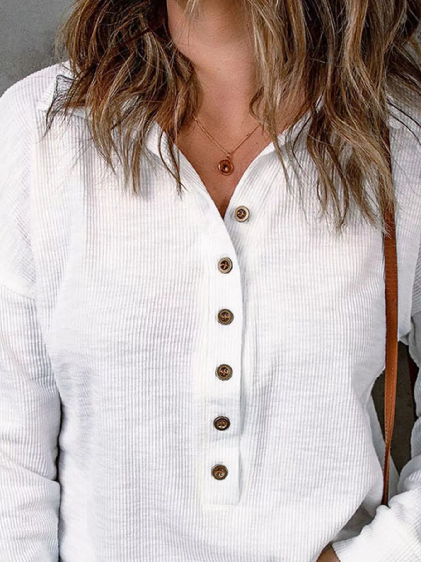 Full Size Button Detail Long Sleeve Top Plus Size