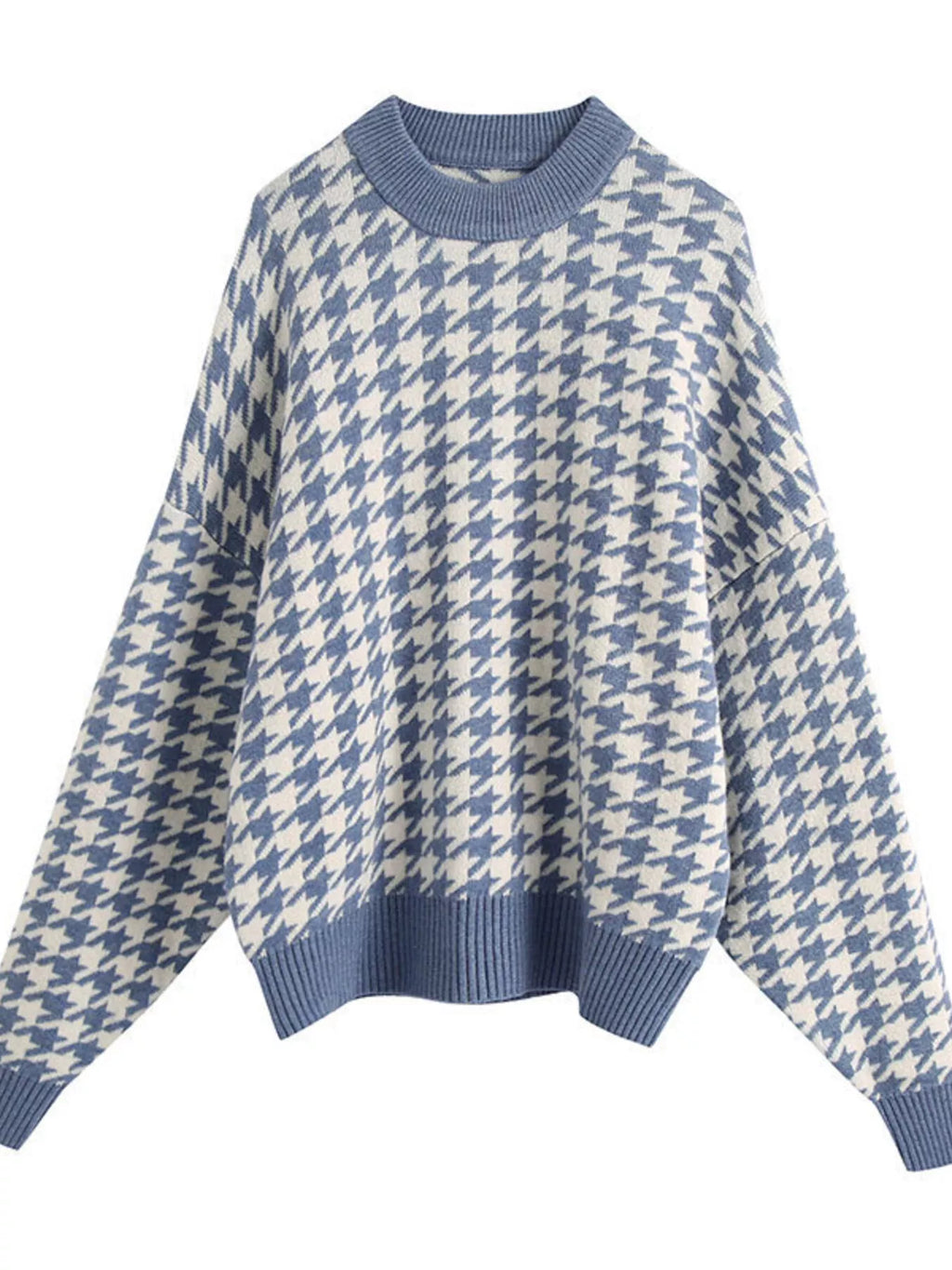 Full Size Houndstooth Pattern Oversized Sweater Plus Size