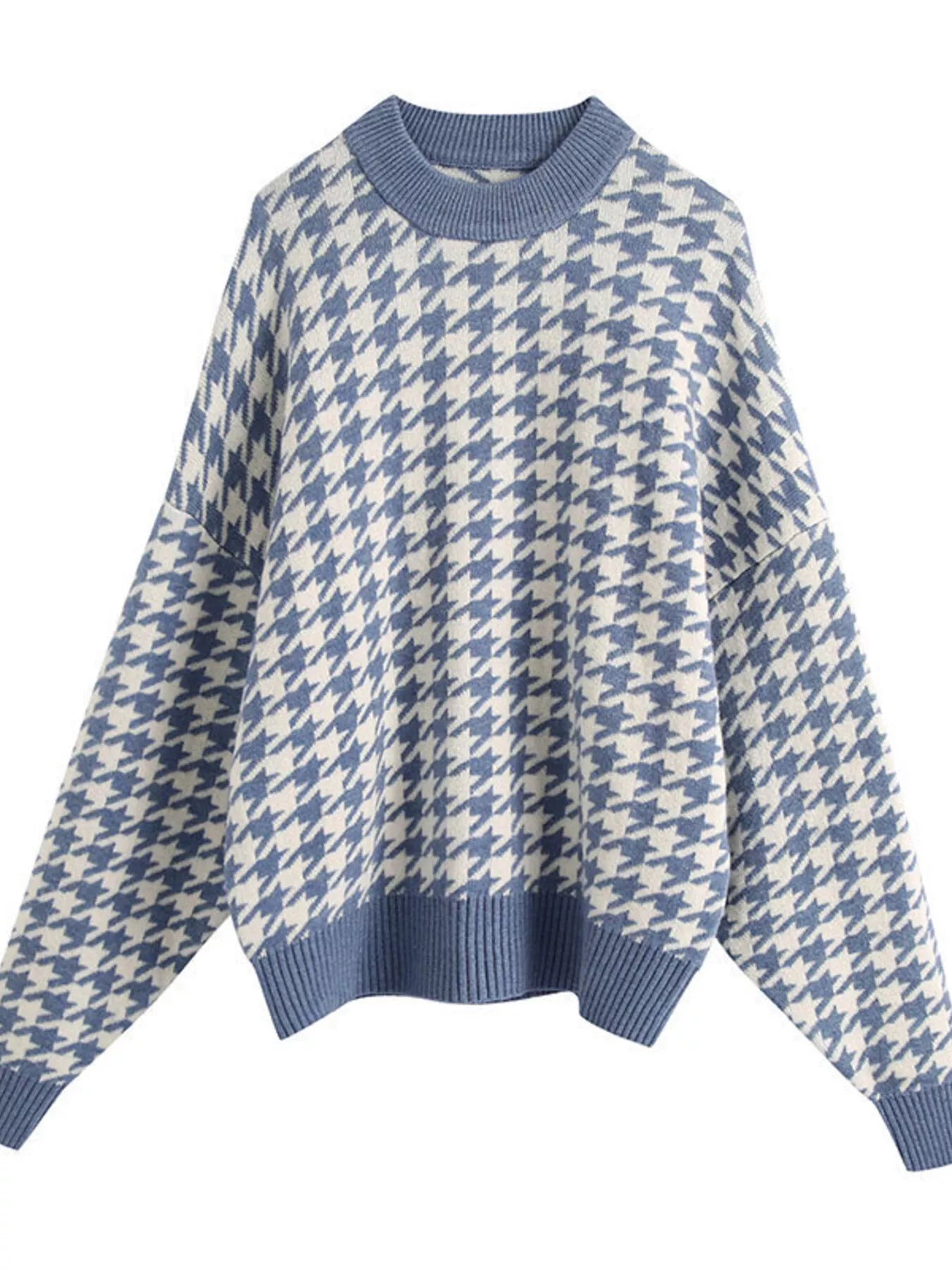 Full Size Houndstooth Pattern Oversized Sweater Plus Size