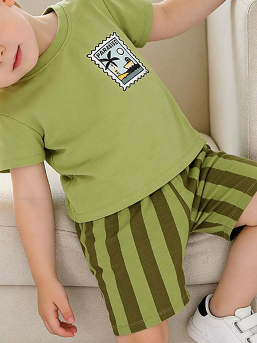 Children's Stamp Graphic Tee & Striped Shorts Set