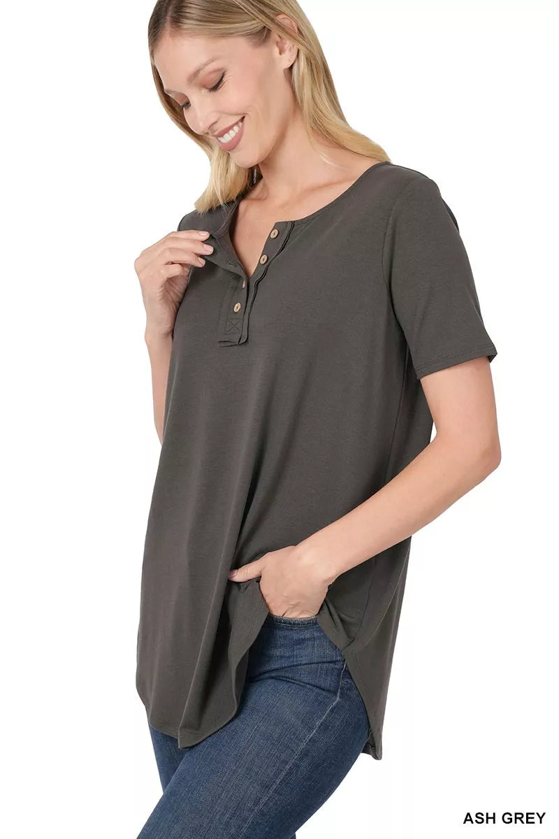 Zenana Short Sleeve Button Down Top