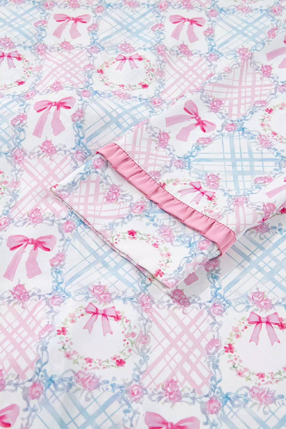 Wreath Pattern Christmas Tied Front Long Sleeve 2pcs Pajama Set