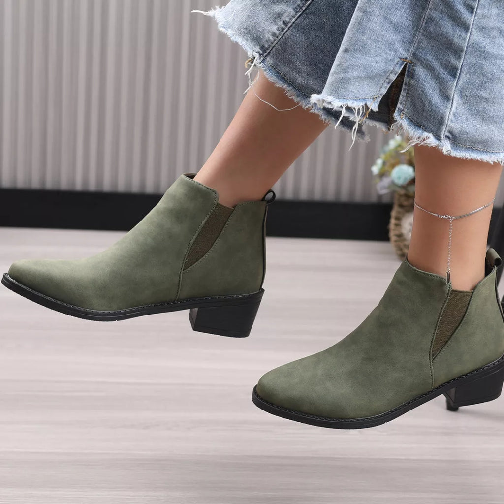 Point Toe Block Heels Ankle Boots
