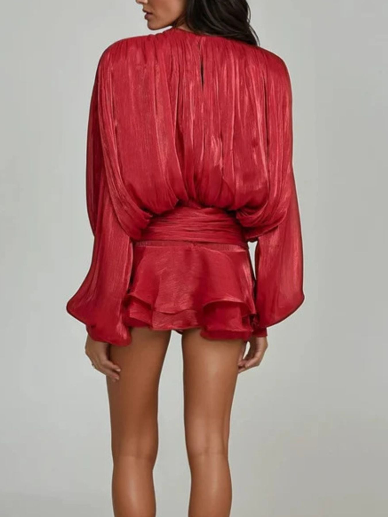Tie Front Balloon Sleeve Top and Skirt Set