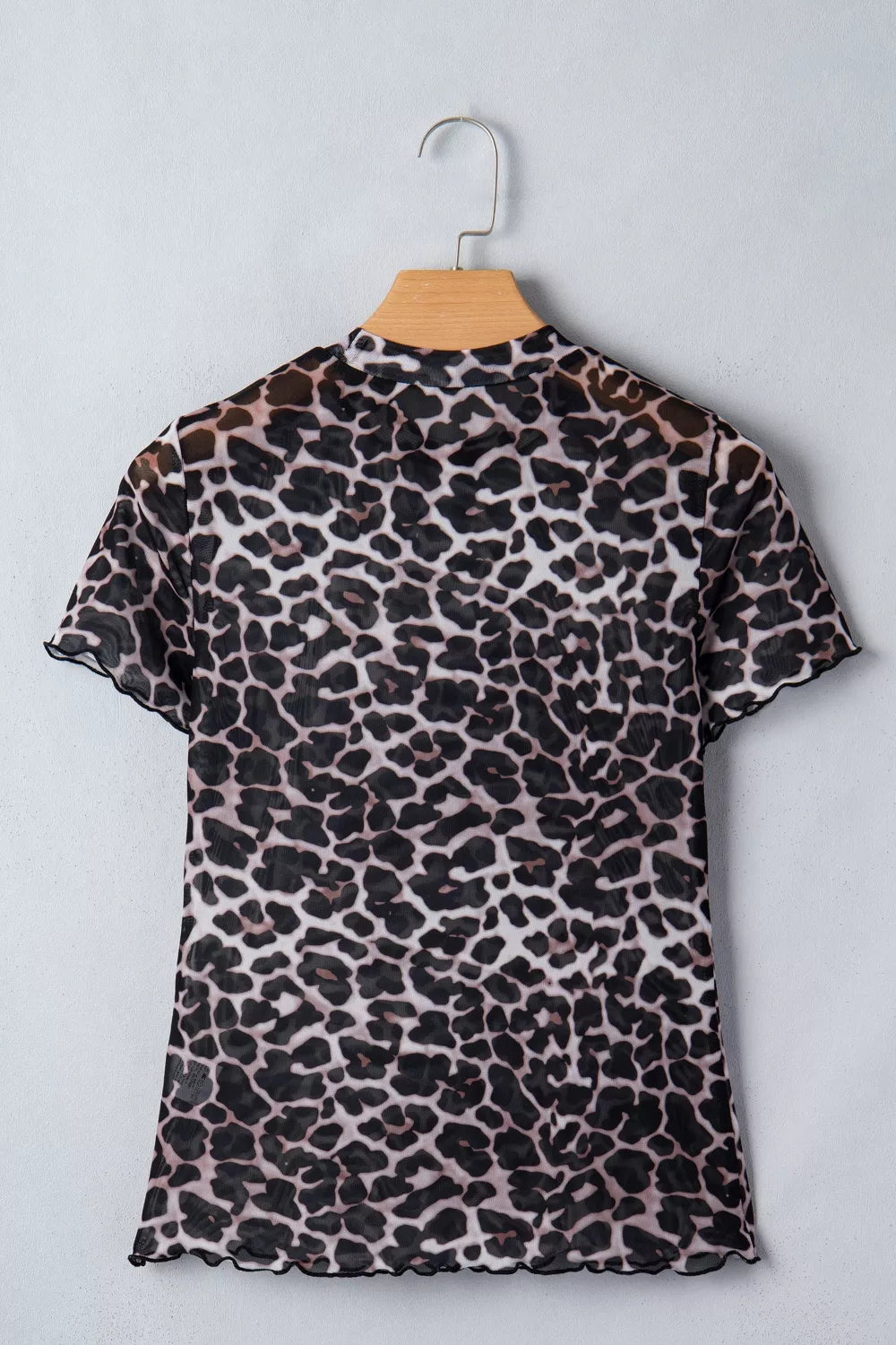 Leopard Print Sheer Mesh Short Sleeve Top