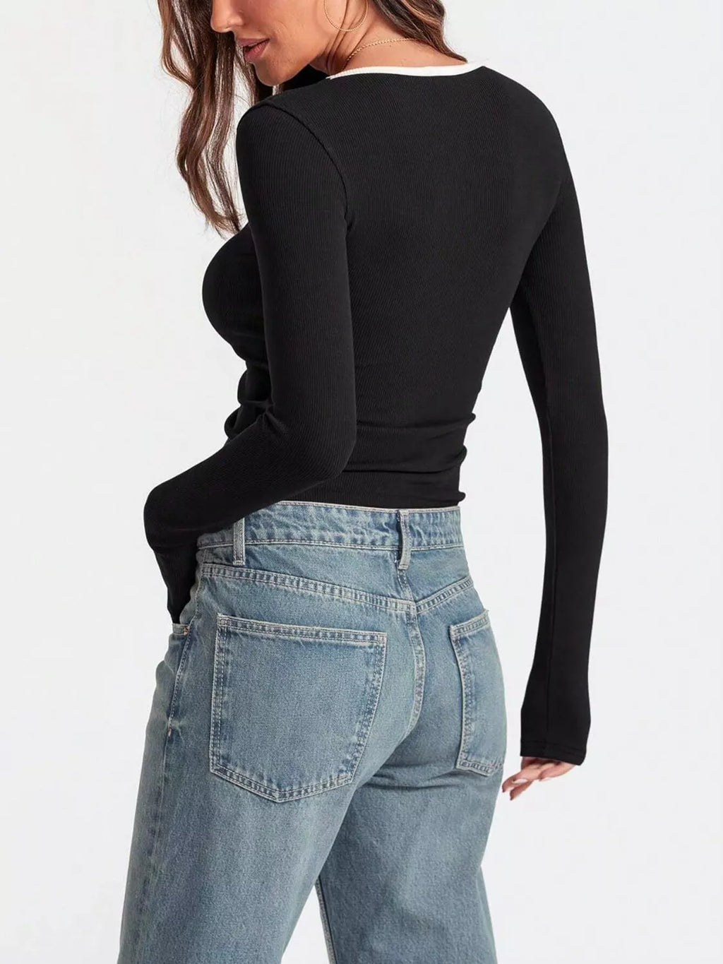 Contrast Trim Long Sleeve Top