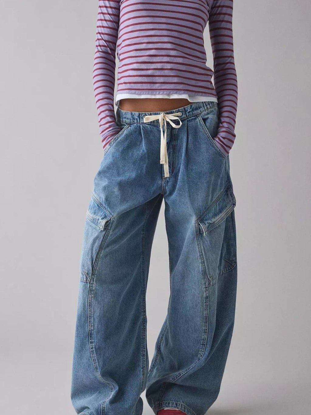 Drawstring Waist Cargo Jeans
