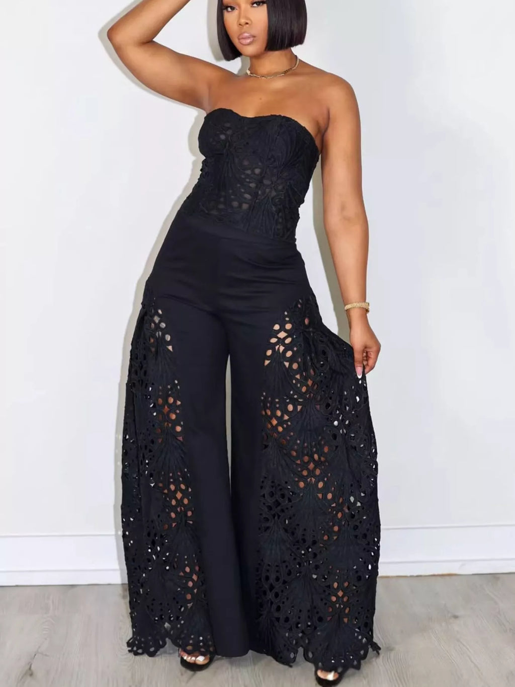 Cutout Tube Top and Wide Leg Pants Set